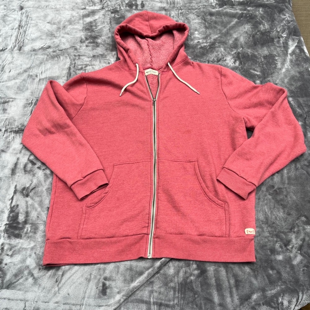 Marine Layer Mens Full Zip Hoodie Raspberry Pink Heather Fleece Large CA Made